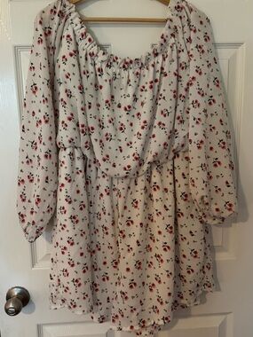Boohoo Cream Romper with Small Pink Floral Print